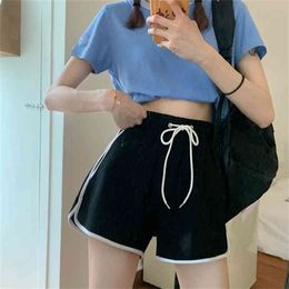 Women Leisure Sports Shorts Summer Fashion Korean High WaistFrenulum Loose Wide Leg Pants Jogging Short Pant Plus Size S-5XL 210714