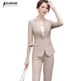 Khaki Suit Spring Summer Temperament Fashion Casual Business Formal Blazer And Pants Office Ladies Work Wear 210604