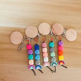 Wholesale foreign trade rainbow silicone octagonal beads keychain can be printed round key ring