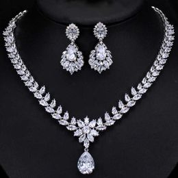 CWWZircons Water Drop Big Earrings Necklace Sparkling Cubic Zirconia Wedding Jewelry Set Luxury Bridal Costume Accessories T293 H1022