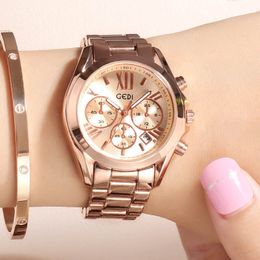 Luxury Rose Gold Women Casual Watch Waterproof Calendar Unique Quartz Business Dress Watches for Female Golden Lady Clock 210310