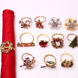 christmas tree napkin rings Canada - Napkin Rings 10pcs Christmas Tree Ring Elk Metal Snowflake Buckle Cloth