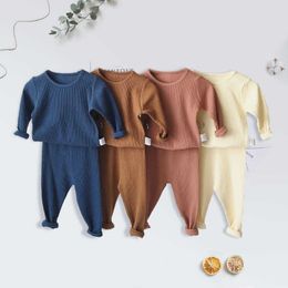 Children Ribbed Fitted Pajamas Kids Toddler Boys Girls PJS Cotton Top and Pants Sets Clothing Clothes Sleepwear Nightwear 210908