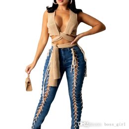 Женские 2022 Новые джинсы носить веревку маленькие ноги эластичные сексуальные тонкие джинсовые брюки дизайнерские женщины леггинсы