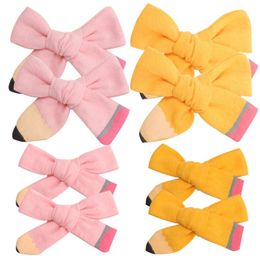 Hair Accessories 2pcs/set 2 Size Velvet Pencil Bow Clips For Girls Go To School Bows Barrettes Kids