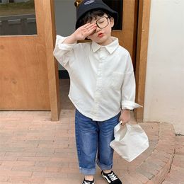 Boys Spring solid Colour all-match base long sleeve shirts kids children cotton Tops clothes 210306