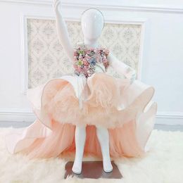 Pink Luxurious 2021 Flower Girl Dresses Ball Gown Hi-Lo Little Girl Wedding Dresses Cheap Communion Pageant Dresses Gowns