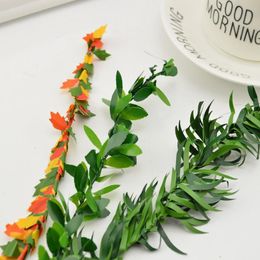 3.75m Silk Garland Green Leaf Iron Wire Handmade Artificial Flower Vine Rattan For Wedding Decoration Foliage Diy Wreat jllaeg