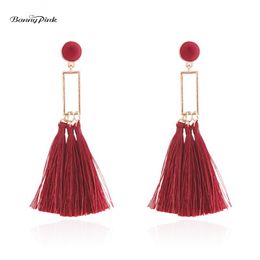 Stud Banny Pink Long Geometric Statement Studs Earrings For Women 6 Color Cotton Fringe Tassle Wedding Post Brincos