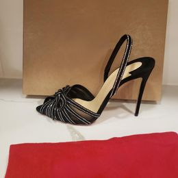 Designer casual Sexy Lady moda Sandali estivi per donna Tacchi alti 12 cm Pelle scamosciata nera Scarpe da donna Scarpe da donna Stiletto