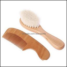 Bathroom Aessories Home & Gardenborn Baby Natural Wool Wooden Brush Comb Hair Infant Head Masr Portable Bath Aessory Set Drop Delivery 2021