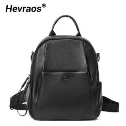 New Backapack Genuine Leather Girls Casual Backpacks for School Travel Bag Leather Women's Fashion Shoulder Bags Female Day Pack Q0528