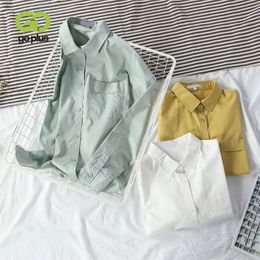 GOPLUS Women's Shirt Yellow Green White Blouse Vintage Plus Size Womens Tops Camisas Mujer 2021 Haut Femme Bluzki Damskie 210302