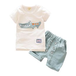 clothes summer fashion 0-4 year old Baby boy two-piece set short sleeve cartoon cute little fish children cotton suit 210309