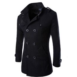 Fashion autumn winter warm fleece Men\'s slim Woollen coat double-breasted long men\'s windbreaker jacket wool Woollen coat 211122