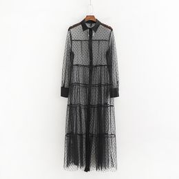 Sunscreen Dress Women Summer Fashion See Through Mesh Material Black and White Mantle Cloak Modern Lady Beach Dresses 210602