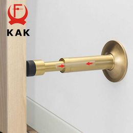 KAK Pure Copper Hydraulic Buffer Mute Door Stop Floor Wall-Mounted Bumper Door Stopper Holder Non Magnetic Door Touch Hardware 210724