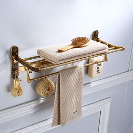 Towel Racks Bathroom Foldable Aluminum Antique Carved Holder Wall Mounted Nail 60cm Storage Rail Shelf