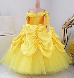 Yellow Crystals 2021 Flower Girl Dresses Retro Ball Gown Little Girl Wedding Dresses Vintage Communion Pageant Dresses Gowns F2142