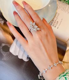 Handmade Flower AAAAA Zircon Finger Ring White Gold Filled Party Wedding band Rings for Women Promise Birthday Jewelry Gift