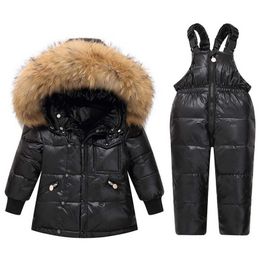 Baby Girl Clothes 2021 Winter Fur Collar Children Clothing Set Warm Boy Girl Snowsuit Ski Suit Thick Down Coat For Babies 1-5Y H0909