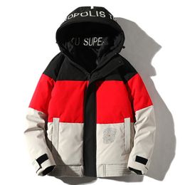 Man Splicing Down Parkas Jackets Fashion INS Trend Couples Thicken Zipper Hooded Outerwears Designer Winter Male Casual Luxury Bread Punk Coats