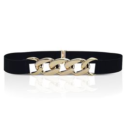 Fashion Women High Quality Corset Waist Closure Elastic Belt Chain Strap Metal Band Simple Belts