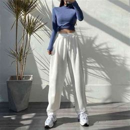 HOUZHOU Women Sports Pants Korean Fashion Oversize Gray Jogging Sweatpants Baggy High Waist Joggers White Trousers Female 210915