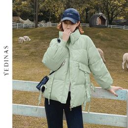 Yedinas Winter Jacket Women Colors Bubble Jackets Korean Style Puffer Coat Mint Green Thicken Parka Jaqueta Feminina 210527