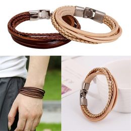 Charm Bracelets Men's Fashion Leather Bangle Boys DIY Bandage Strand Handmade Weave Jewellery