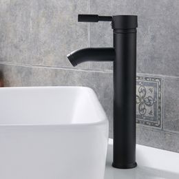 Basin with hot and cold water faucet washbasin European style black stainless steel single hole faucet bathroom