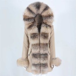 OFTBUY Waterproof Winter Jacket Women Real Fur Coat Natural Raccoon Hooded Long Parkas Outerwear Detachable 211110