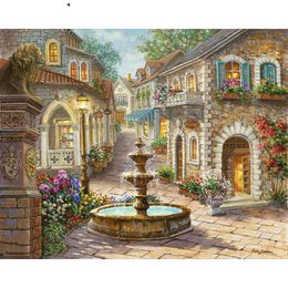 canvas oil painting numbers kits Canada - Paintings Fountain Street View Paint By Numbers Coloring Hand Painted Home Decor Kits Drawing Canvas DIY Oil Painting Pictures
