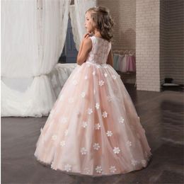 Fancy Flower Long Prom Gowns Teenagers Dresses for Girl Children Party Clothing Kids Evening Formal Dress for Bridesmaid Wedding 210303