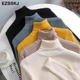 Knitted Women turtleneck Sweater Pullovers spring Autumn Basic high neck Sweaters Pullover Slim female top 210922