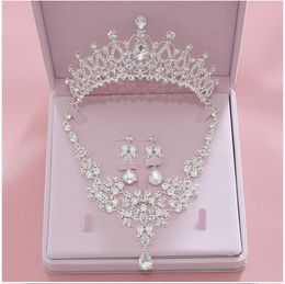 Shiny Bridal Wedding Jewelry Sets Crystal Tiaras And Crown Rhinestone Necklace Drop Earrings For Wedding Party Quinceanera Formal Occasion