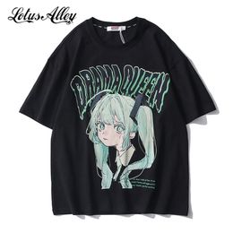 Goth Anime T-shirt Japan Harajuku 90er Jahre Graphic Tee Übergroße Streetwear T-shirt Kurzarm T-shirts Comic Männer Frauen 210714