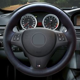 Hand-stitched Black Genuine Leather Car Steering Wheel Cover For BMW M Sport M3 E90 E91 E92 E93 E87 E81 E82 E88 X1 E84