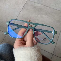 SO&EI Fashion Square Double Bridges TR90 Women Glasses Frame Clear Anti-Blu-Ray Eyewear Retro Men Optical Frame Computer Goggles Y0831