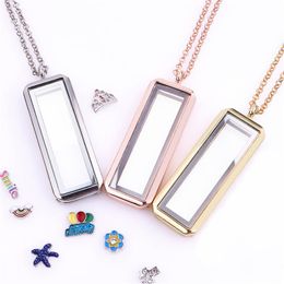 Mixed 10pcs/lot Upright rectangle Floating Charm plain Locket Magnetic Living Glass Memory Locket necklace women christmas gifts