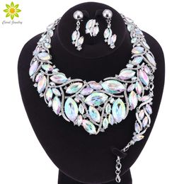 Fashion Indian Crystal Necklace Earrings Bracelet Ring Bridal Jewelry Sets For Brides Party Wedding Accessories Decoration H1022