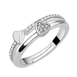 Anel de coração de diamante amor mulheres abertas anéis de casamento ajustável anéis de noivado moda jóias