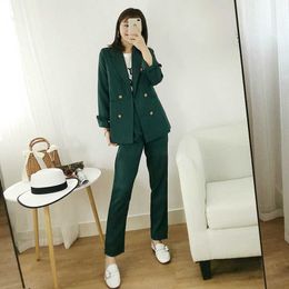 Professional women's high-quality office pants suits two-piece Elegant double-breasted blazer jacket Temperament trousers 210527