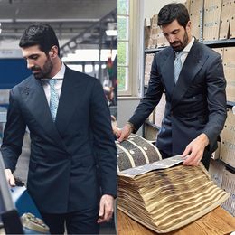 Gentleman Business Tuxedos Mens Slim Fit Double Breasted Wedding Suits Formal Prom Party Outfit 2 Pieces (Jacket+Pants)