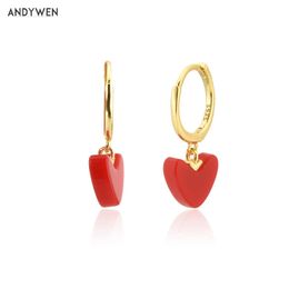 ANDYWEN 925 Sterling Silver Heart Pendant Drop Earring Fashion Fine Jewellery Piercing Pendiente Luxury Jewels Circle Round 210608