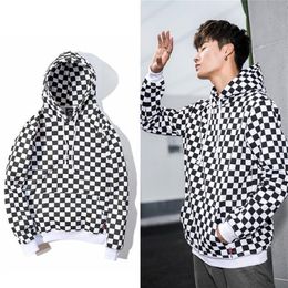 NAGRI NEW Black white plaid Hoodies fashion design long sleeve pullovers hooded Sweatshirt women/men clothing streetwear 201020