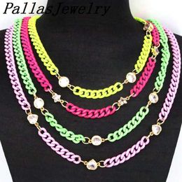 5Pcs, Enamel Colourful chain Crystal Cz Star Heart Round necklace women Jewellery accessories Gift Her