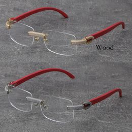 Wholesale New Wood Frames Wooden Eyewear Rimless Micro-paved Diamond set Glasses male and female 18K gold frame Glasses Unisex Plank Eyeglasses Size:57-18-140MM