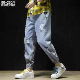 Men's Jeans Ripped Loose Tappered Plus-Sized Plus Size Fashion Overweight Man Trousers 2021 Summer Pants Cargo Men