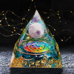 Handmade Amethyst Crystal Sphere Orgone Pyramid Copper Blue Quartz EMF Protection Energy Orgonite 210607